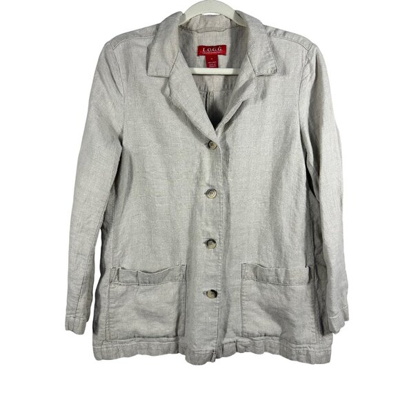 L.O.G.G. Jackets & Blazers - L.O.G.G. Linen Jacket Women's Sz 12 Beige Lagenlook Casual Beachy Comfy Stylish